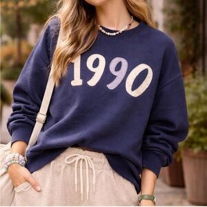 Hollister Navy '1990' Appliqué Crewneck Sweater